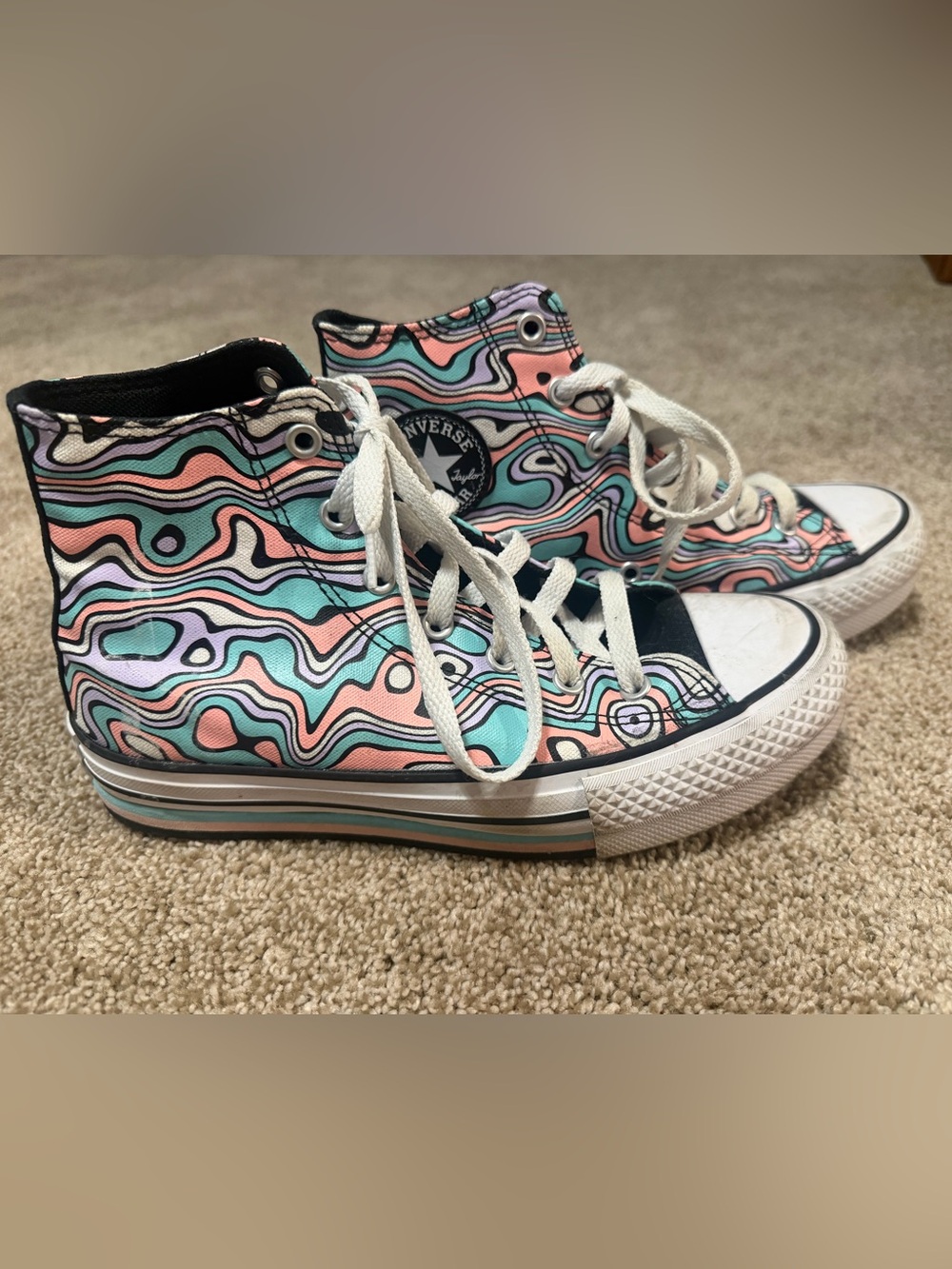 Converse High Top Sneakers in Mint, Pink & Black Swirl